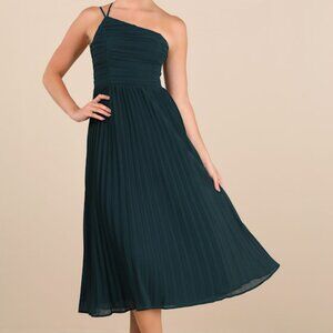 Lulus Wondrous Muse Emerald Pleated One-shoulder Midi Dress Green - Size L